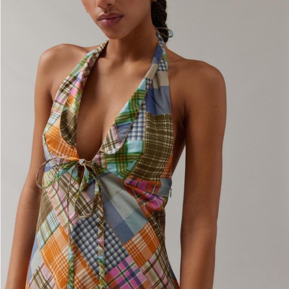 Danny Madras BDG Vibrant Patchwork Halter Dress Vintage Inspired 100% Cotton - Picture 13 of 14